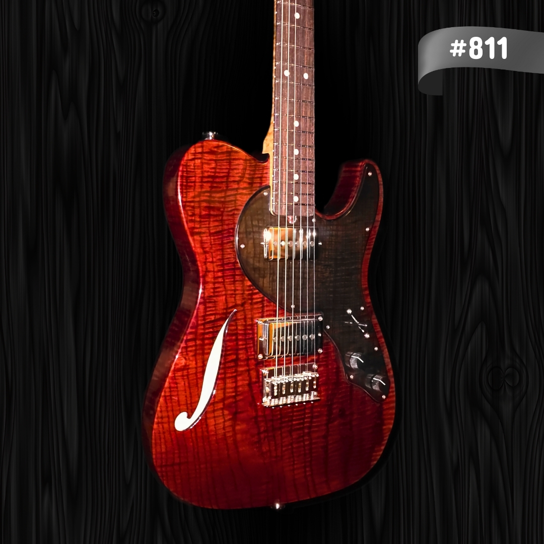 Thinline Classic II - European Fiddleback Ash - Translucent Oxblood with Translucent Black Pickguard #811